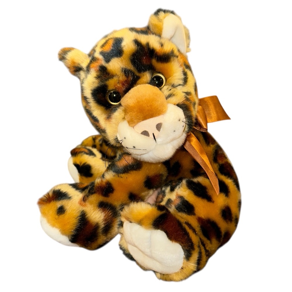Vintage Leopard Big Cat Plush Floppy Huggable Realistic Stuffed Animal 10”